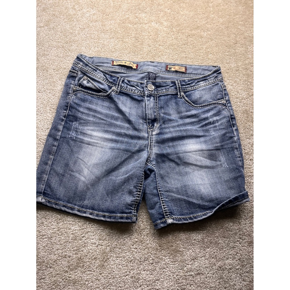 Vanilla Star Womens Blue Denim Shorts Size 12 Medium Wash Contrast Stitch Y2K